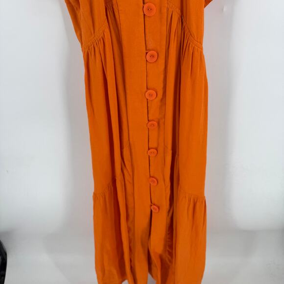 By Anthropologie Renee Flutter Sleeve Linen Blend Mini Dress Orange Size M - Picture 10 of 12